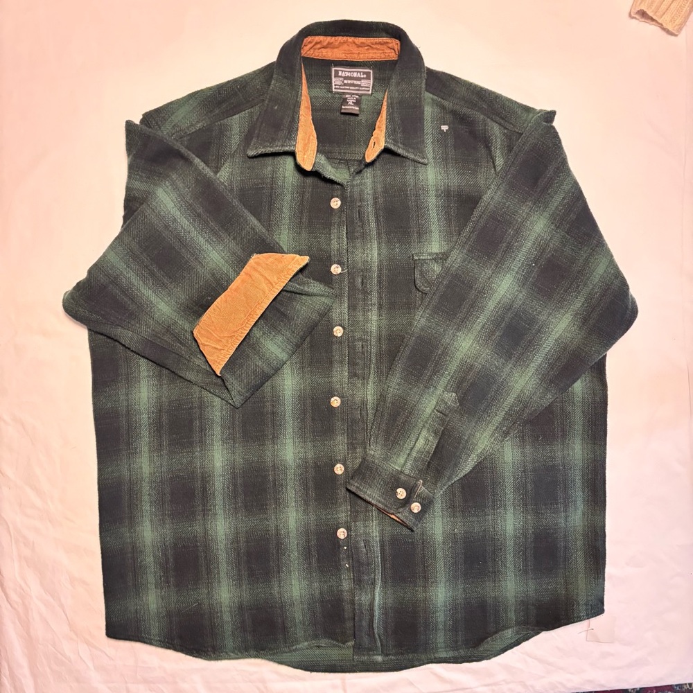 Men's Green Plaid Shirt with Tan Details